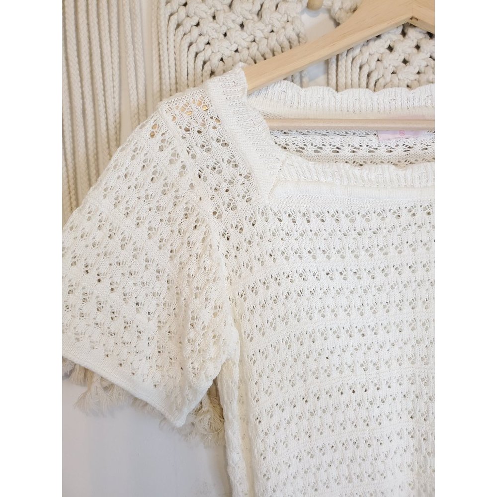 Pink Lily White Beachy Boho Crochet Crop Top XS - Picture 3 of 6